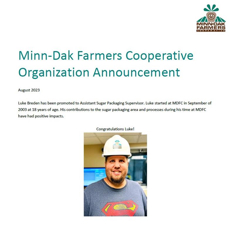Employee Information MinnDak Farmers Cooperative Wahpeton, ND